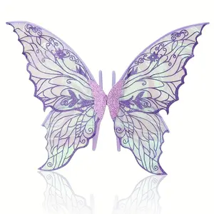 Shiny Butterfly Wings for Women, Gold Glitter Fairy WINGS, Carnival Costume Accessory, Halloween Christmas Party Props, Battery-Free