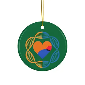 Colorful Heart Mandala Ceramic Ornament | Round Holiday Decoration