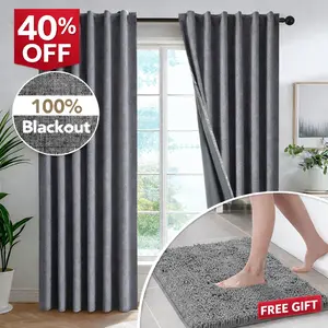 Spring Glow-Up Deconovo 100% Blackout Curtains Faux Linen Look with Coffee Bottom Backing, TPU Invisible Loop Tabs Hidden Hook Design, Thermal Insulated Room Darkening Window Panels