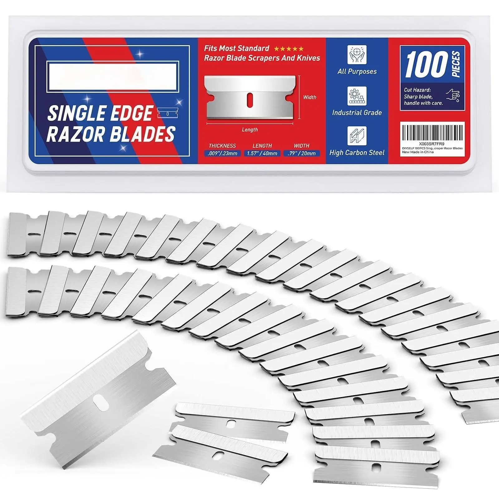 Single Edge Razor Blades, 100 Blades, Razor Blades Refiils for Razor Scraper, Utility Knife, Heavy Duty One Edge Blades, High Carbon Steel Blade for Removing Decals, Stickers | High carbon steel single edge blades for box cutter, utility knife, f