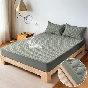 Quilted Waterproof Mattress Cover, Silent Elastic Fitted Sheet with 2 Pillowcases, Durable Bed Pad Cover for Double/Full/King Size Beds (Pillow Not Included)