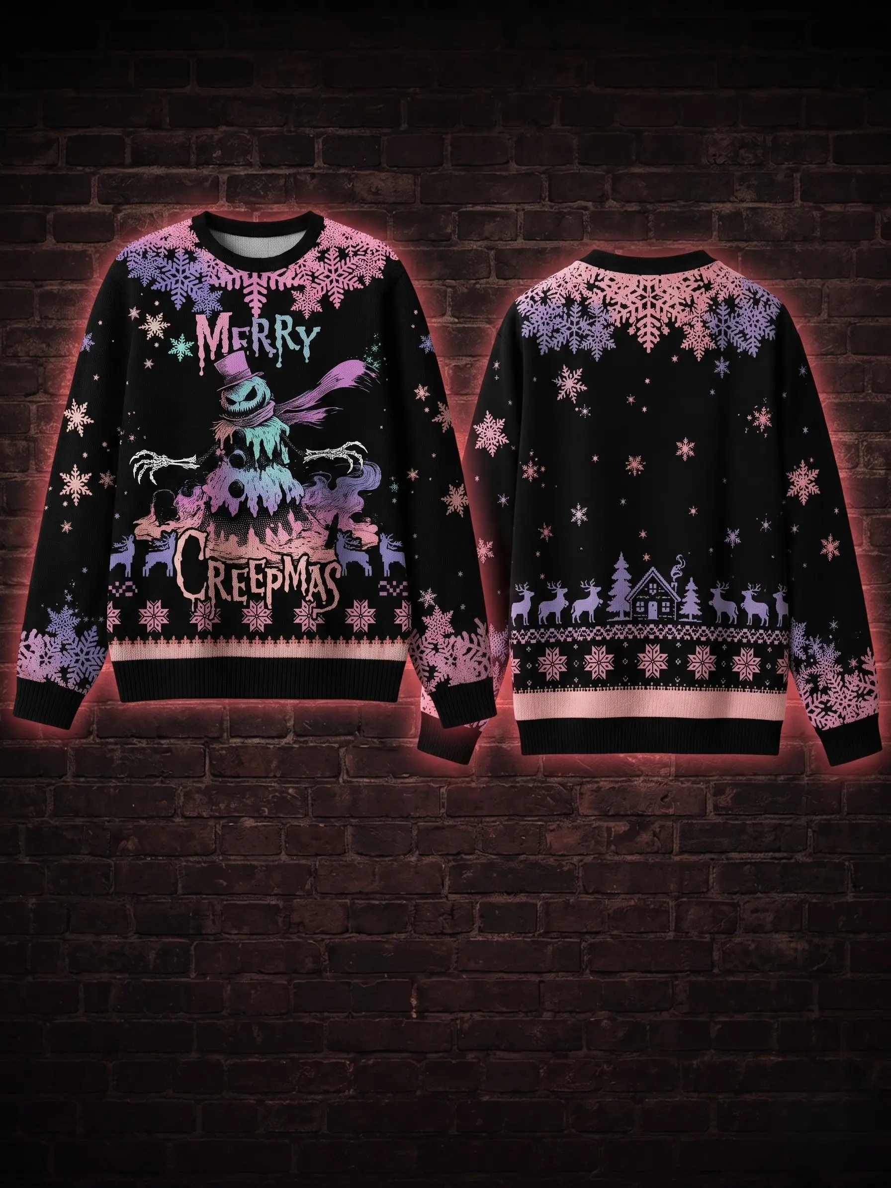 Unisex Merry Creepmas Ugly Sweater, Gothic Christmas Horror Sweatshirt, Spooky Snowman Holiday Pullover Gift