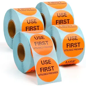 L LIKED 2000 Pcs Use First Circle Removable Labels - 1.5 Inch Circular Inventory Control Labels for Restaurant Food Service, 4 Rolls (Orange)