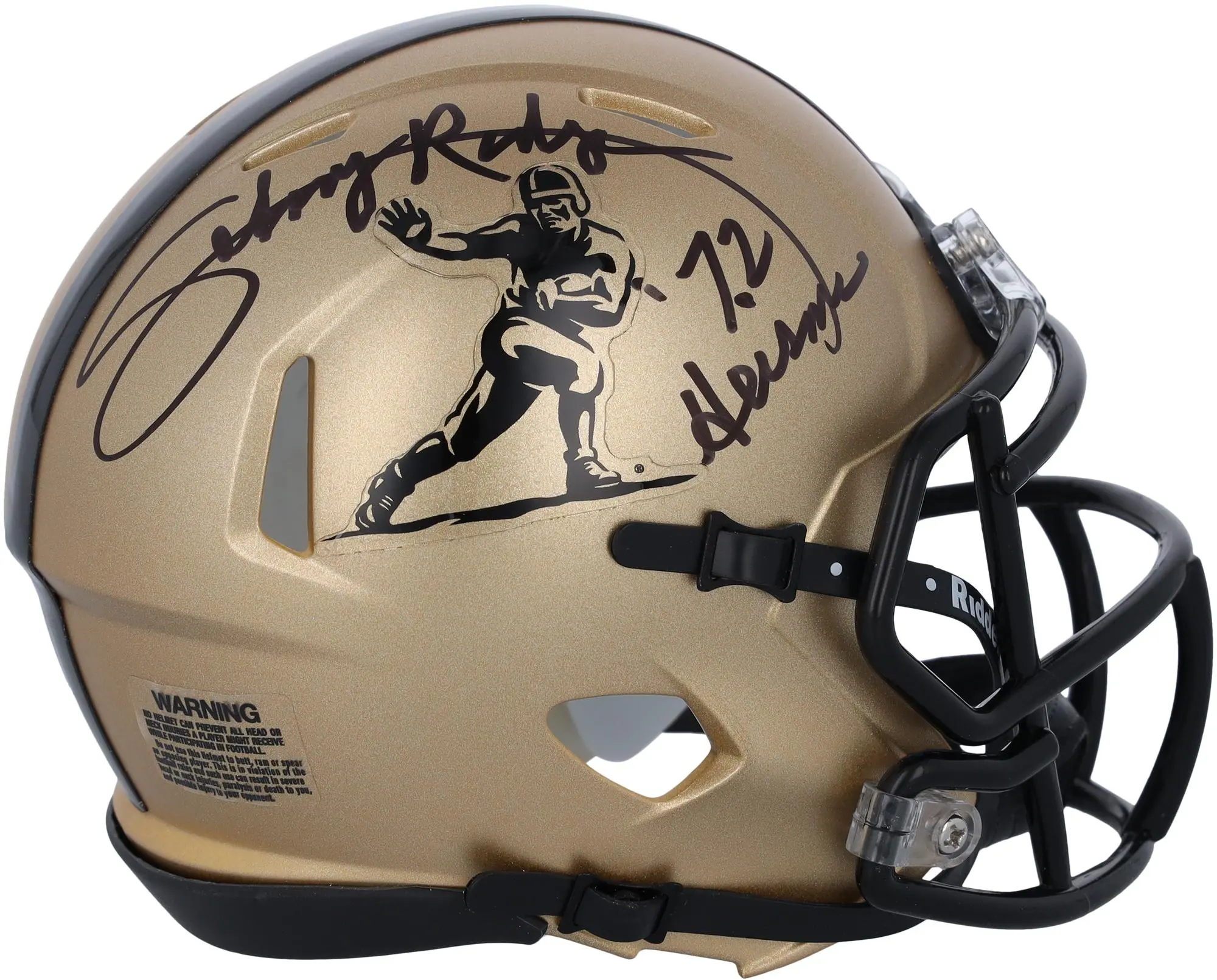Johnny Rodgers Nebraska Cornhuskers Autographed 2023 Gold Riddell Heisman Mini Helmet with "72 Heisman" Inscription - Fanatics Authentic Certified