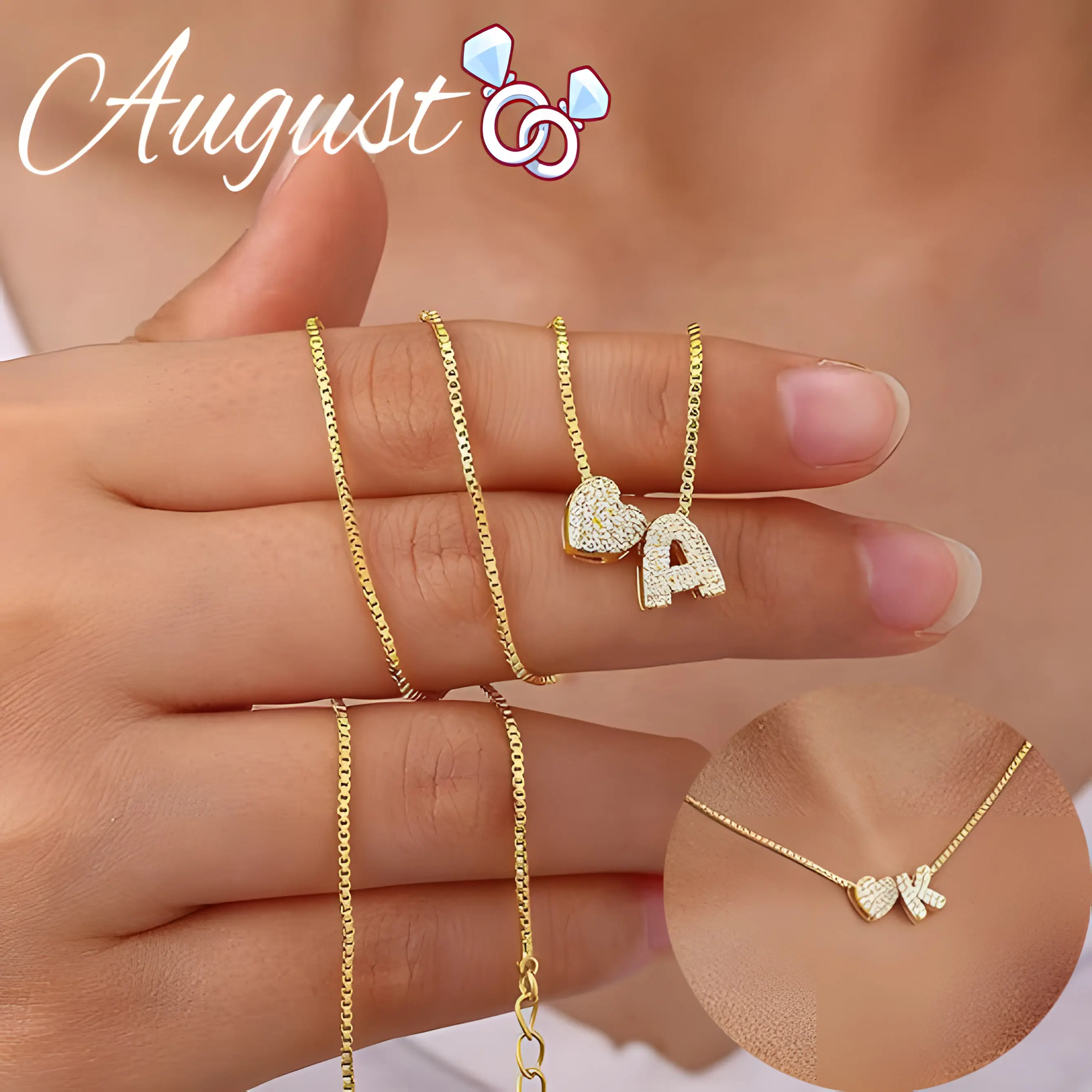 Female Gold Heart CZ Necklace - Golden-Tone Chain-Link, Initial Chic Cubic Zirconia Pendant, Heart Design Jewelry Ideal for Engagement, Dating Occasions, Party Wear, Pave, Women's Initial Necklace, Adults, Auspicious