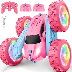 MIDIVIX M01 2.4GHz Wireless Remote Control Crawler Car - Double-Sided 360° Flip Stunt Toy, USB-C Modular Battery, PVC-Free, Learning & Muscle-Strengthening Remote Control Hobby Outdoor Toy for Kids Ages 4-10, Pink Girls' Birthday Gift summeressentials