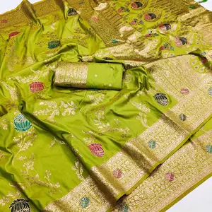 *Festive Collection*   Soft Banarasi silk saree with zari weaving Meenakari touchup design all over the saree & Meenakari weawing Rich pallu with Meenakari  weawing border & Tassels attached at Pallu End. *Blouse :-* Soft silk weawing blouse piece