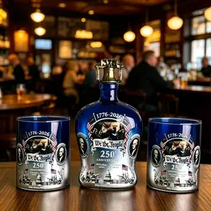 1776-2026 Us 250th Anniversary Whiskey Decanter Set, Blue Gradient 'we the People' Design, Liberty Bell Cap, Patriotic Gift for Home & Office