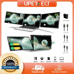 UPERFECT Dual-Screen Portable Monitor, 2K resolution, 14-inch screen, 60Hz/100Hz refresh rate, 100% sRGB color gamut, 180-degree auto-rotate.  Extended viewing angles.  Ideal for laptops.  [Local shipping] High Definition Eye Strain Reduction
