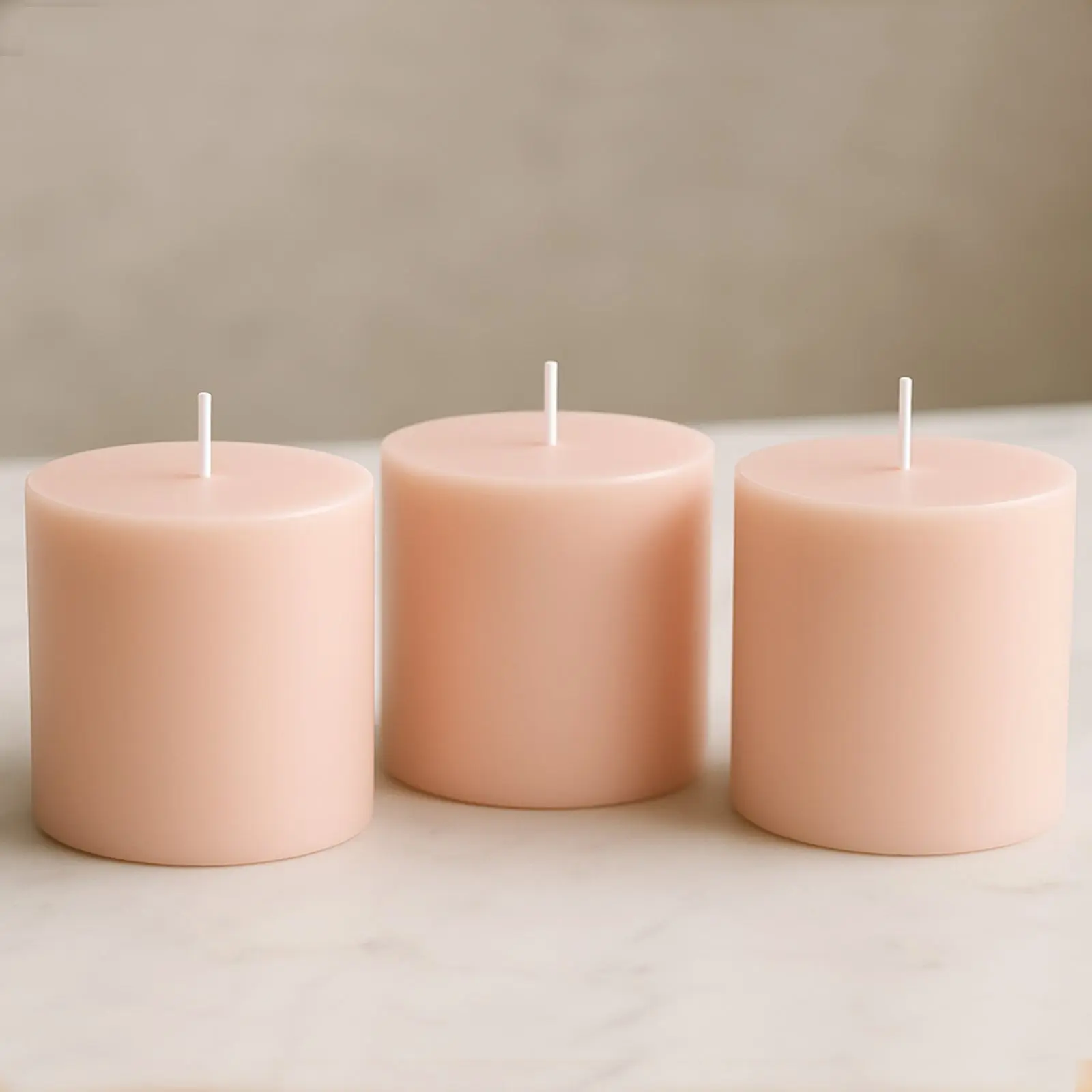 6-Pack Unscented Dripless Pillar Candles – 3"x3" Blush Paraffin Wax with Smokeless Cotton Wicks, Clean & Long-Lasting 30-Hour Burn