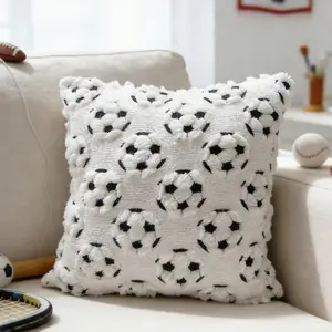 1 Pack Soccer Pattern Decorative Pillow Cover - Super Soft Fuzzy Plush Jacquard Cushion Case - Trendy Black & White Sports Decor for Bedroom, Dorm, or Gaming Setup - Unique Gift for Soccer Lovers