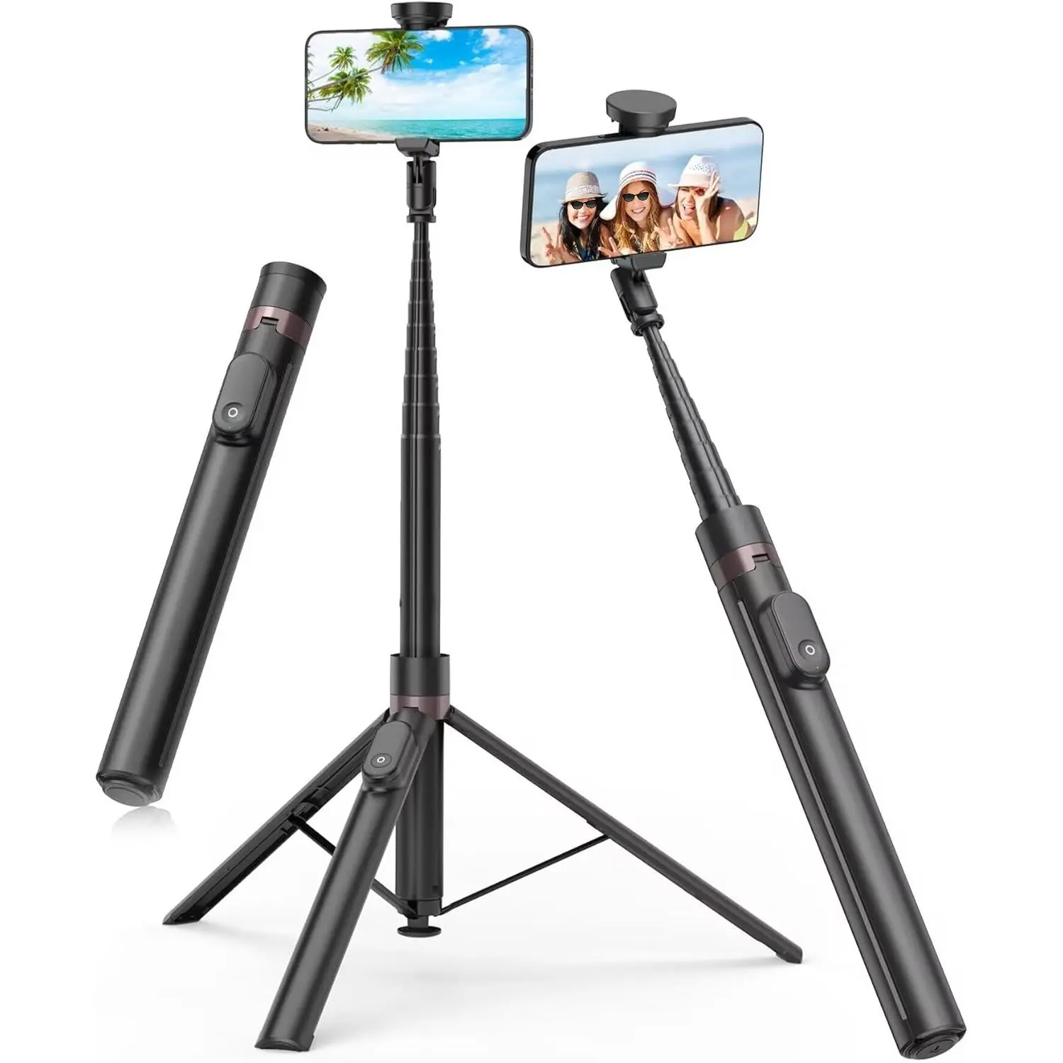 F-SFT04 66" Automatic Tripod,Auto-Open Phone Tripod Stand with Magnetic Rechargable Remote,Selfie Stick Tripod 360° Vertical & Horizontal Rotatable,Stable Travel Tripod for iPhone/Android(Black)