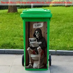 Halloween Skull Trash Can Sticker, Self-Adhesive Decorative Wall Decal for Kitchen, Home Decor, Halloween Gift, Spooky Newspaper Theme