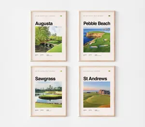 Golf Course Poster Set – Augusta, Pebble Beach, Sawgrass, St Andrews