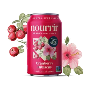 Nourrir Sparkling Juice Cranberry Hibiscus 12 FL OZ (355 mL) - Made with Real Fruit, Tart Cranberries & Organic Hibiscus Tea - Beverage