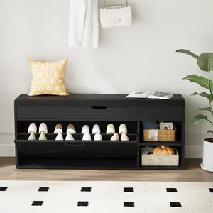 Entryway Shoe Bench Cabinet - 1 Flip Drawer and 2 Compartments for Organized Storage