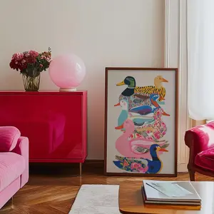 [UNFRAMED POSTER] Colorful Duck Stack Art Print Whimsical Animal Wall Decor