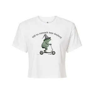 Gen Z Funny Frog Crop Top Women – Off to Commit Tom Foolery Shirt, Meme Scooter Toad Tee, Silly Aesthetic Animal Humor Top