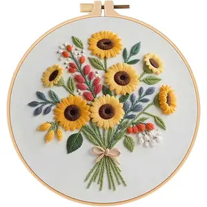 Sunflower Embroidery Kit for Beginners - All in One DIY Cross Stitch Starter with Hoop, Pre-Printed Fabric, Embroidery Threads, Needles,Perfect Craft Gift for & Home Decor