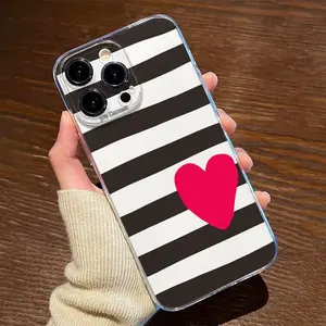 Transparent Zebra Stripe Heart Tpu Anti-Drop Phone Case for iPhone 6/7/8/x/XS/XR/XS Max/11/12/13/14/15/16/17 Pro Max, Perfect Gift
