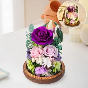Gcchobv Preserved Flowers in Glass Dome Eternal Blooms Birthday Gift for Women Gift for Mom Girlfriend Her Friendship Home Decor