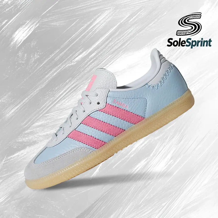 Adidas Samba OG (GS) Youth Low Top Trainers - Blue Pink Vintage-Inspired Stripes, Shock-Absorbent for Gym/Street & Back-to-School, All Day Sneakers