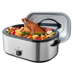 24 QT Silver Electric Roaster Oven, 1450W Turkey Roaster with Self-Basting Lid, Adjustable Temperature, Defrost & Warm Functions, Removable Pan & Rack, Fits Up to 28LBS Turkeys