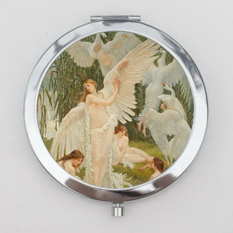 Swan Ladies Stainless Steel Compact Mirror & Pill Box - 60mm 70mm Divided Empty Pocket Vanity Cas