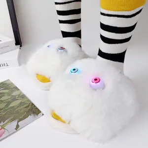 Cotton Slippers with Fluffy Uppers Comfortable Warm Fashionable with Moving Eyes for Novel Video Effect