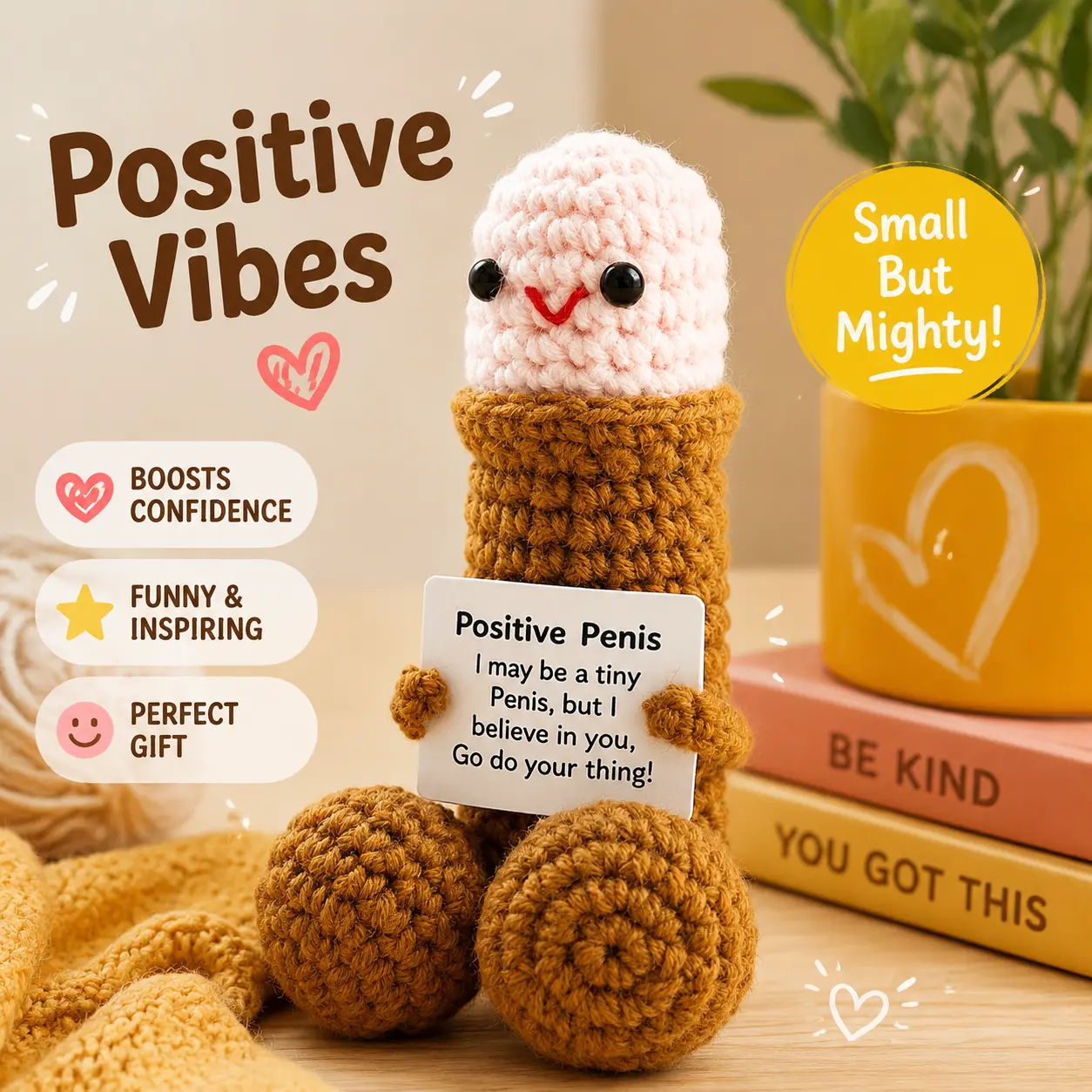 Birthday Gifts for Buddy from Friends, Handmade Crochet Mini Stress Relief Plush Doll | Positive Emotional Support Buddy, Funny Office Desk Small Cute Decor“i believe in you go do your thing”