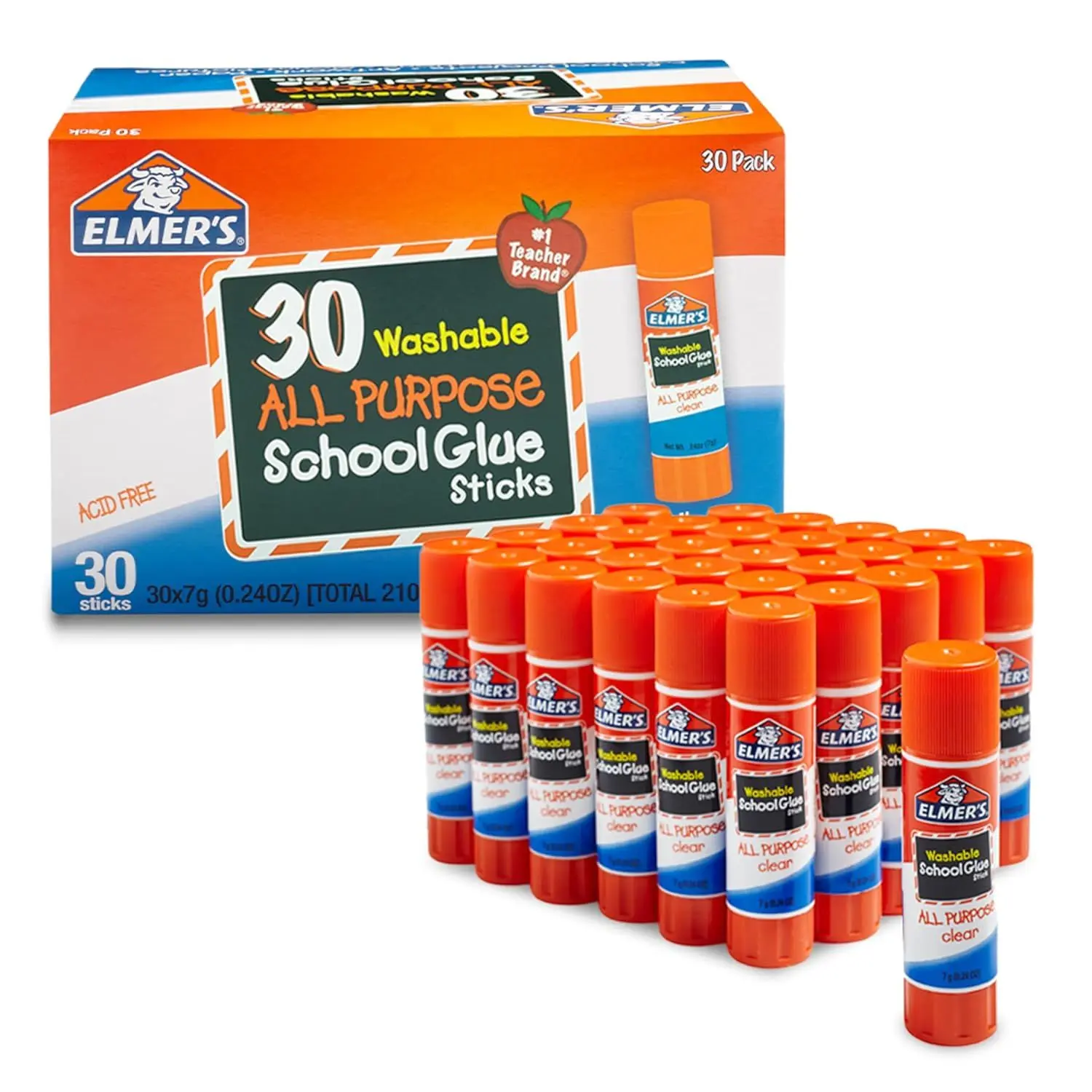 Elmer's All Purpose School Glue Sticks, Acid-Free and Washable, Clear, 7 Grams, 30 Count - Craft Projects, Poster, Classroom Supplies, #1 Teacher Brand