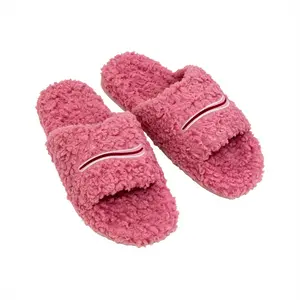 Unisex Fluffy Curly Teddy Slide Slippers - Cozy Open Toe House Slippers with Soft Plush Lining, Non-Slip Sole for Indoor & Outdoor Use, Classic Black Casual Slippers for Home Comfort