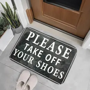 "Please Take Off Your Shoes" Doormat, Home Decor Rug, Multiple Specifications Available, Original Color, Durable Fabric, Suitable for Home Entrance, Keep Floor Clean, with Thin White Border, Ideal for Entryway Use, Machine Washable Rugs