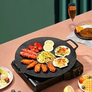 Large Cast Iron Skillet, Non-Stick Round Griddle, Suitable for Induction Cooktops, Portable BBQ Plate, Durable Cooking Utensil