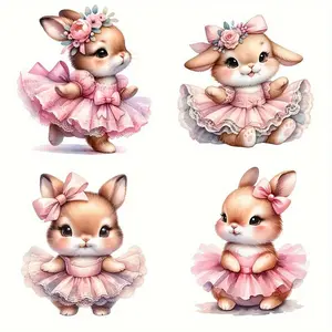 Cute Rabbit Themed Pattern Heat Transfer Sticker, 4 Counts/set Washable Heat Transfer Sticker, Suitable for DIY, Masks, Jeans, T-shirts, Backpacks, and Pillows, Craft