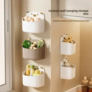 Cartoon wall storage box, ginger, garlic storage wall hanging storage box, storage basket, multi-functional kitchen wall storage rack, no-drilling adhesive hooks
