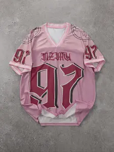 Men's Number & Letter Print V Neck Football Jersey, Regular Fit Casual Breathable Short Sleeve T-shirt for Summer, Men's Top for Daily Wear, Jersey Shirts