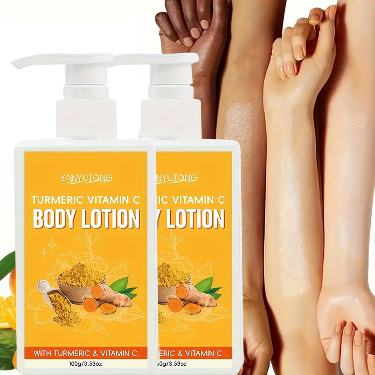 2 pieces of 100g turmeric vitamin C body lotion, Hydrating, moisturizing, Daily Moisturizing Lotion, Hydration Body Lotion, Non Greasy Moisture, Smooth, comfortable skin, vitamin C body moisturizing cream, Body Care, Natural Nourishing Cream