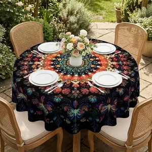 Colorful red radial pattern printed round tablecloth, suitable for all seasons, reusable round tablecloth, home decoration