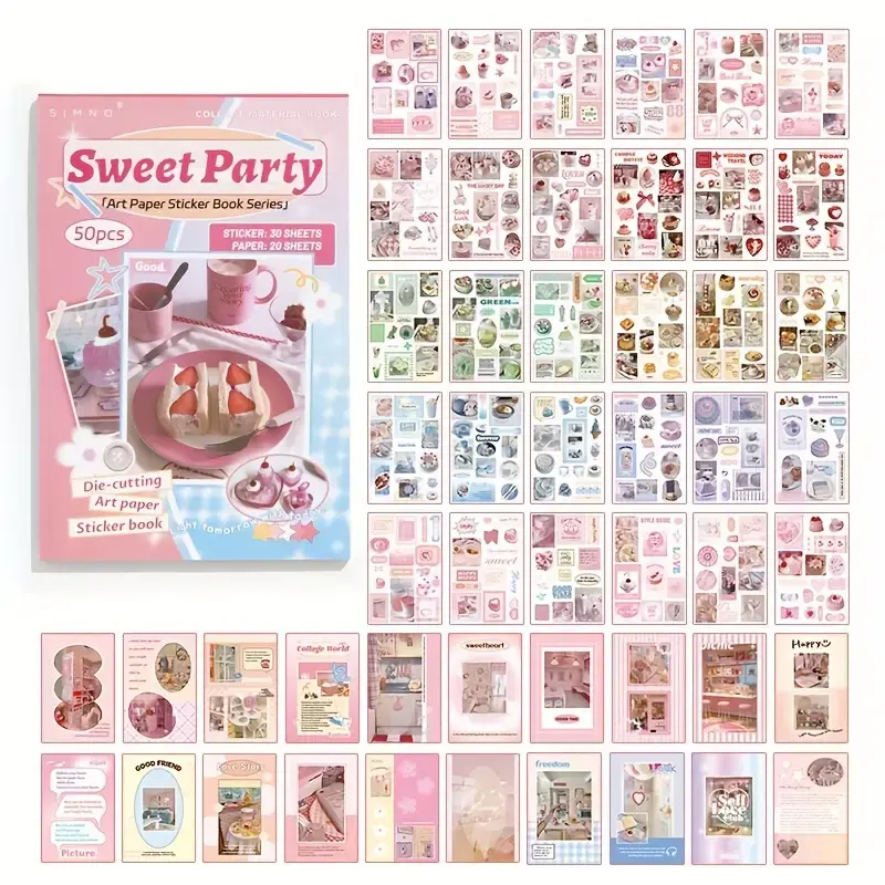 Korean Style Soft and Aesthetic Sticker Book, 50 Pastel Sheets for Scrapbooking, DIY Creative Projects, Christmas Gifts to Enhance Your Creative Projects