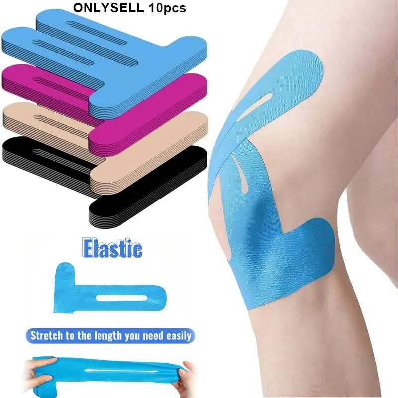 10 Pre-cut Knee Sports Kinesiology Tapes - Breathable, Elastic, Waterproof Muscle Support Tape for Stabilization and Sports Recovery - Flexible and Durable for Professional Sports and Body Relaxation, Strips of Flexible Material, Athletic Tape for Sports