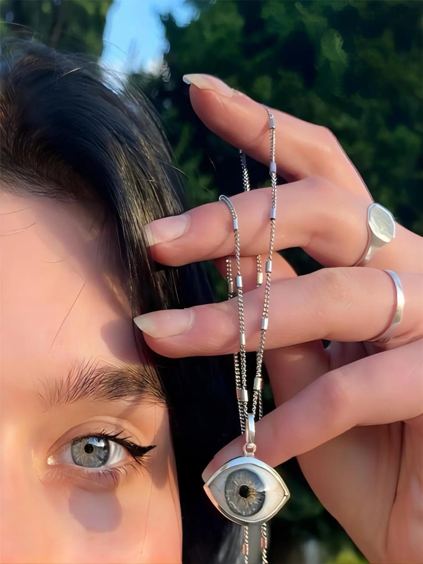 Punk Style Eye Design Pendant Necklace, Fashion Charm Necklace for Party, Daily Decor, Trendy All-match & Exquisite Jewelry for Birthday Gift, Charms Necklace, Copper Chain Jewelry