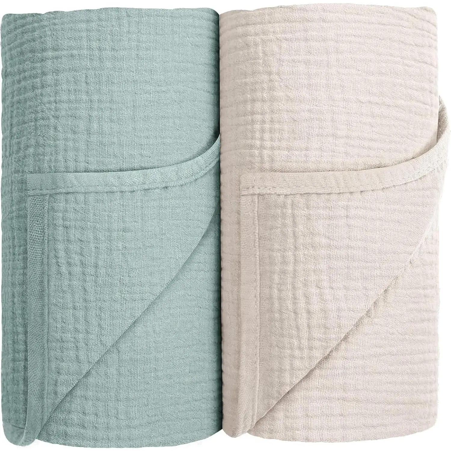 Muslin Swaddle Blanket , Cotton  Receiving Blanket Soft Thin Swaddle Blanket for Unisex  40x40in 2Pack (Light Green)