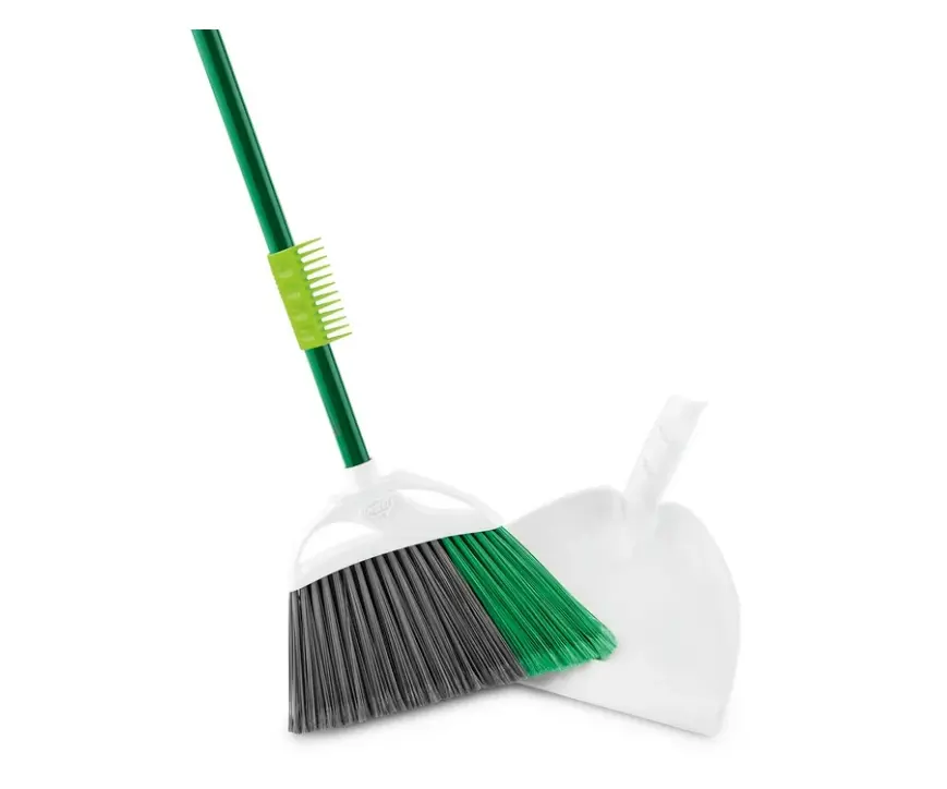 Precision Angle Broom and Dust Pan Green / White Clean Fibers Comb