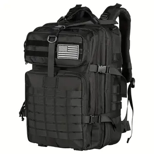 11.89gal Men's Tactical Backpack with American Flag Patch - Durable Nylon, Multi-Compartment Daypack for Camping, Hiking & Trekking - Waterproof, Adjustable Shoulder Straps, MOLLE System, Hand Wash Only, Camping Gear