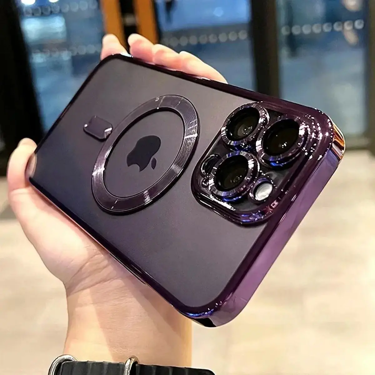 Luxury Transparent MagSafe Wireless Charging Smartphone Casing for iPhone (X,XS,XR,11-17,17 Air,17 Pro Max Plus) - Magnetic Flexible Soft Silicone, Matte Purple Gradient Glitter Bling, Durable Shockproof Plastic, Contrast Color Accessory for Protection, H