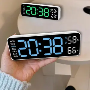 LED Digital Wall Clock Decorative, 10" Digital Alarm Clocks for Bedrooms, Digital Clock Large Display with Temperature/Countdown/Auto Dimmer/Snooze - 12/24H, Modern Wall Clock DigitalLight Set Light Set Blue(White/Orange) Decoration Items Home Goods