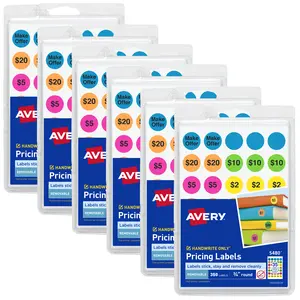 Avery Preprinted Removable Pricing Labels, 3/4 Inch Round Labels, Assorted Neon Colors, Non-Printable, 6 Packs, 2,100 Pricing Stickers Total (21918)