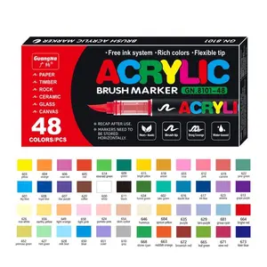 Direct Liquid Acrylic Paint Pens, 48 Colors, Soft Brush Tip, Water-Based Markers, for Fabric, Canvas, Rock, Glass, Wood, Paper, School & Art Supplies, DIY Painting Supplies