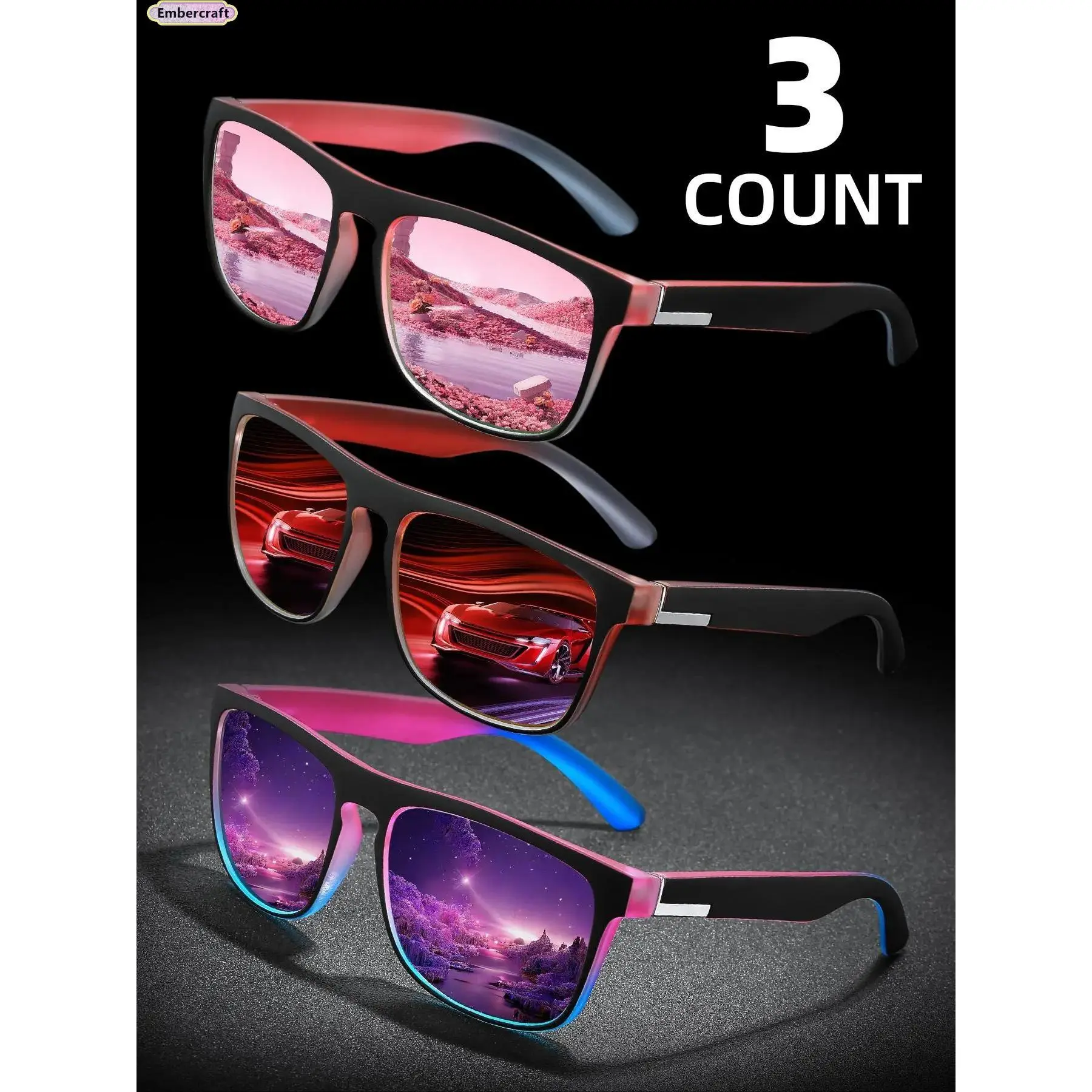 Unisex Polarized Sunglasses Set - 1 Size, Multicolor Sporty Square Frames, Tinted Lenses, Lightweight Durable, Stylish Sunglasses, Polarized Shades for Everyday & Outdoor Use